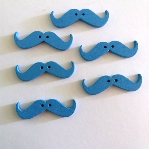 6 boutons fantaisies en bois bleu (moustache) - 11x35mm - f7