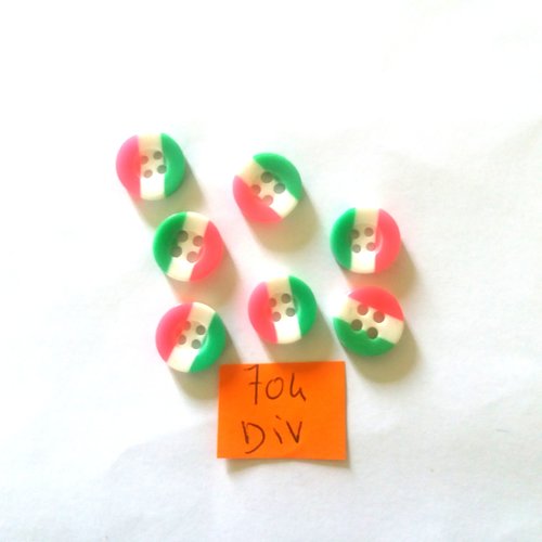 7 boutons en résine rose blanc et vert - 13mm - 704div