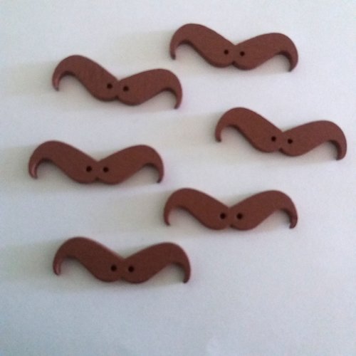 6 boutons fantaisies en bois marron (moustache) - 11x35mm - f7