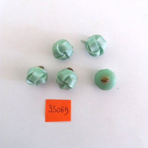 5 boutons en résine vert clair - vintage - 14mm - 3506d