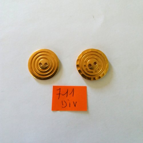 2 boutons en métal doré - modèles différents - 23mm - 711div