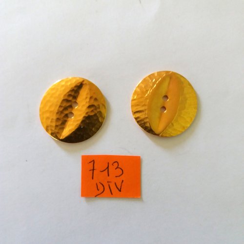 2 boutons en métal doré - 25mm - 713div