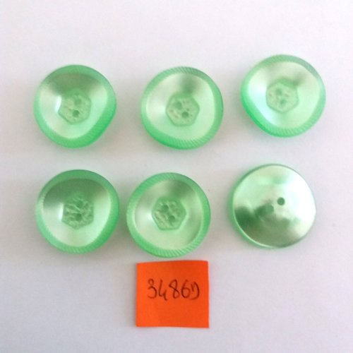 6 boutons en résine vert clair - vintage - 22mm - 3486d
