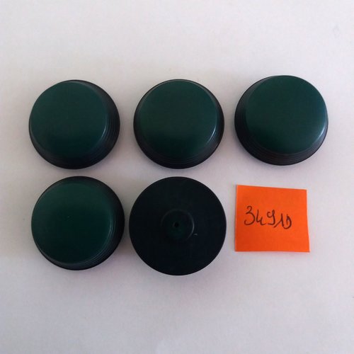 5 boutons en résine vert - vintage - 22mm - 3491d