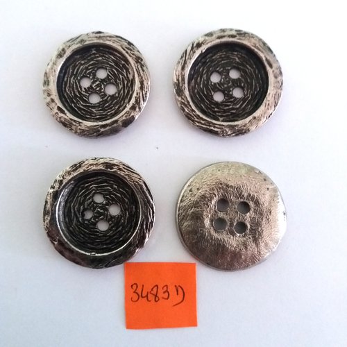 4 boutons en métal argenté - vintage - 30mm - 3483d