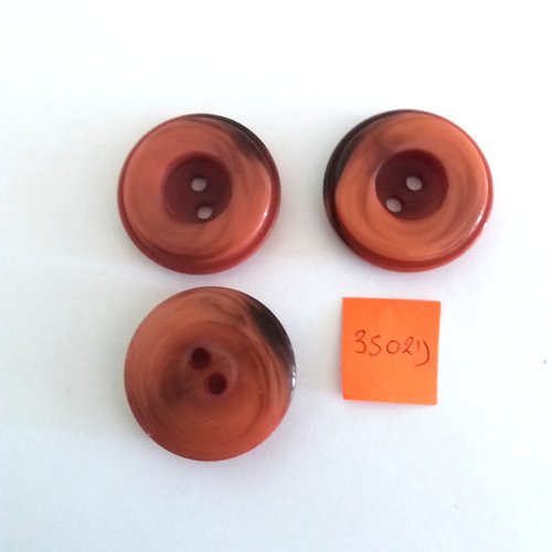 3 boutons en résine marron - vintage - 32mm - 3502d