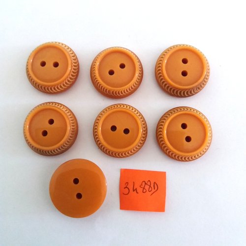 7 boutons en résine ocre/marron - vintage - 23mm - 3488d