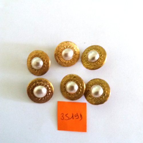 6 boutons en métal doré + 1/2 perle nacré - vintage - 18mm - 3519d