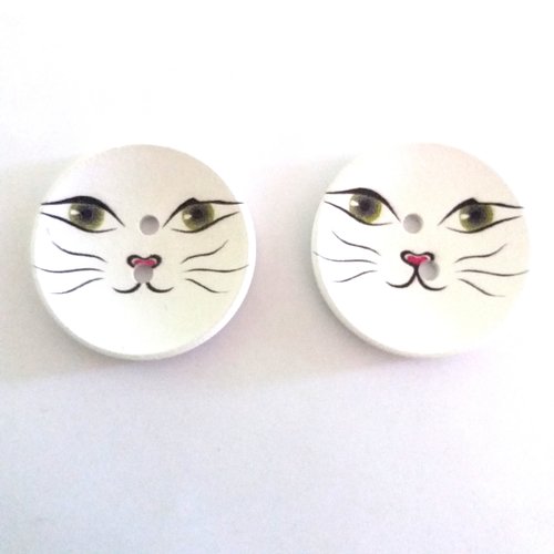 2 Gros Boutons En Bois Tete De Chat 40mm Un Grand Marche