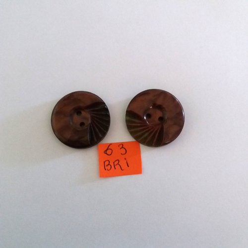 2 boutons en résine marron / vert - ancien - 27mm - bri63