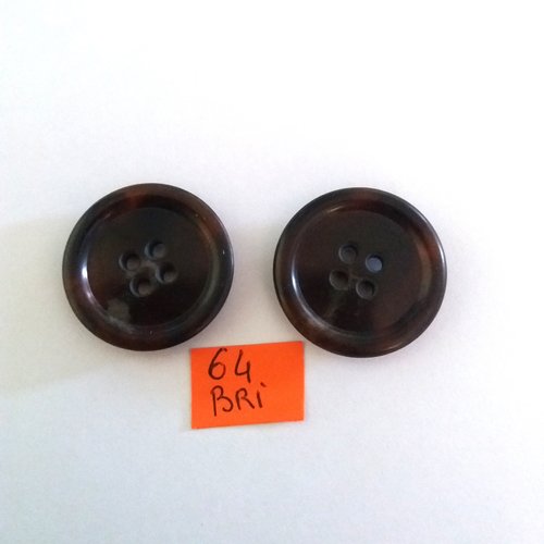 2 boutons en résine marron - ancien - 28mm - bri64