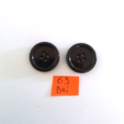 2 boutons en résine marron foncé - ancien - 22mm - bri69