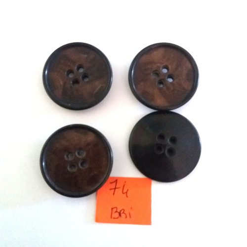 4 boutons en résine marron foncé - ancien - 29mm - bri74