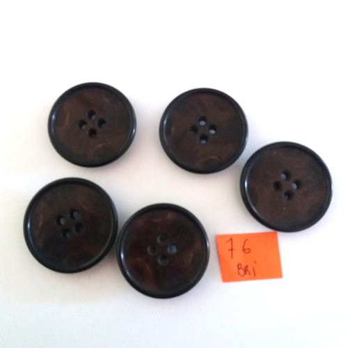 5 boutons en résine marron et noir - ancien - 31mm - bri76