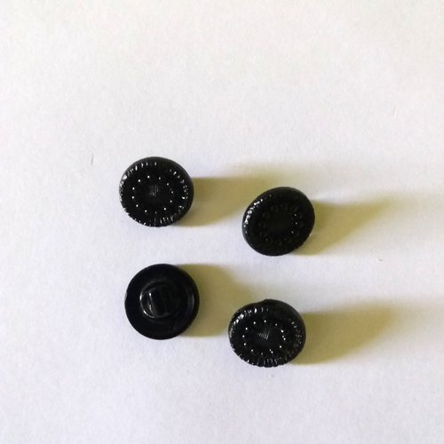 4 boutons en verre noir - 14mm - ancien - 406mp