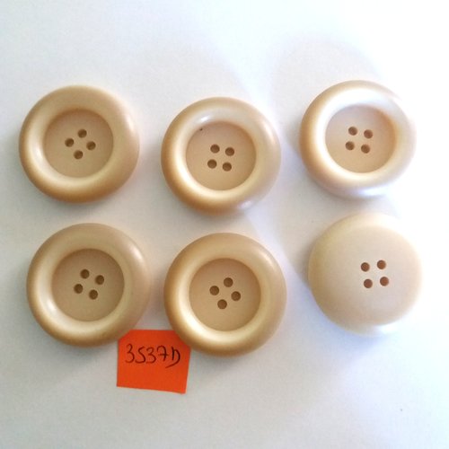 6 boutons en résine beige - vintage - 31mm - 3537d