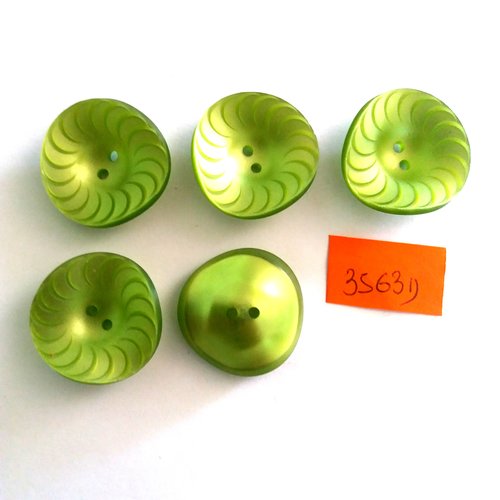 5 boutons en résine vert - vintage - 26mm - 3563d