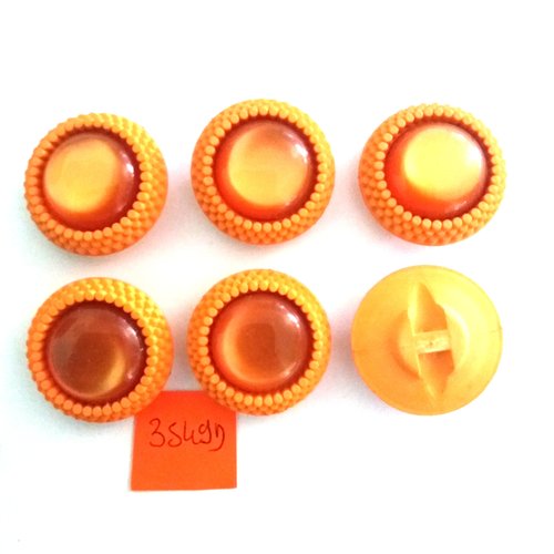 6 boutons en résine orange - vintage - 27mm - 3549d