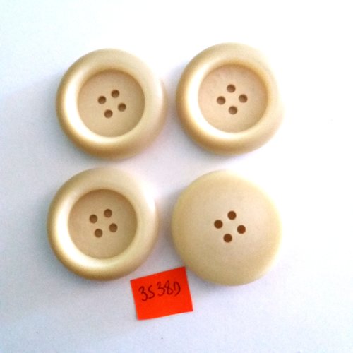 4 boutons en résine beige - vintage - 35mm - 3538d