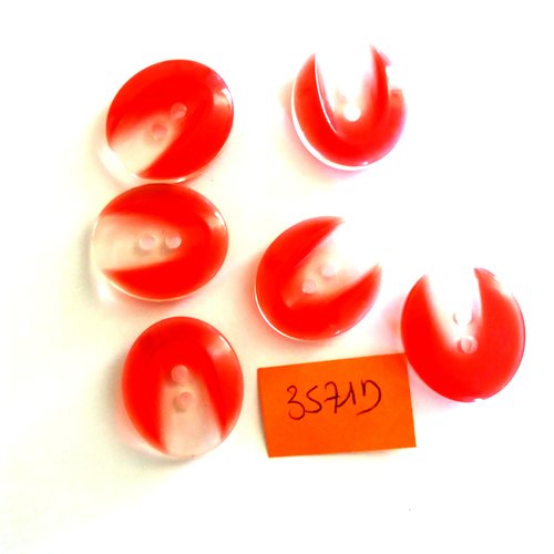 6 boutons en résine rouge et transparent - vintage - 20x22mm - 3571d