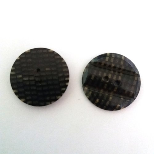 2 boutons en résine noir et vert art deco - ancien - 36mm - 425mp