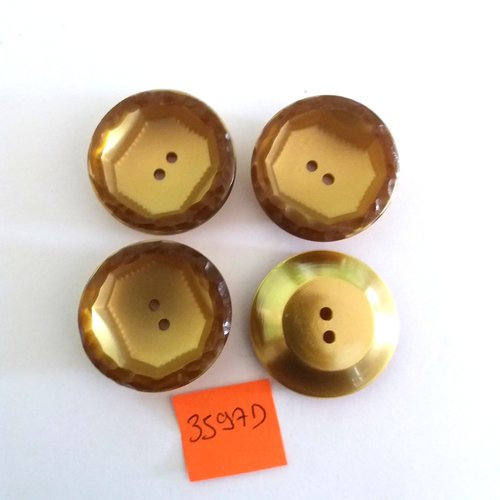 4 boutons en résine jaune/doré - vintage - 31mm - 3597d