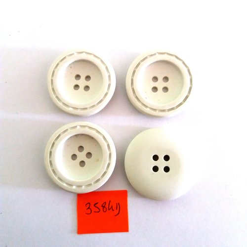 4 boutons en résine blanc - vintage - 30mm - 3584d