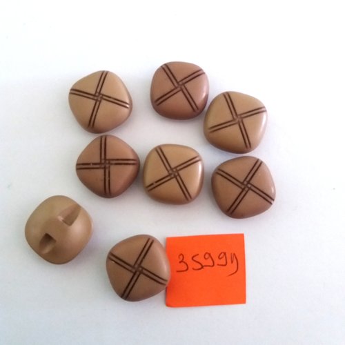 8 boutons en résine marron - vintage - 16x16mm - 3599d
