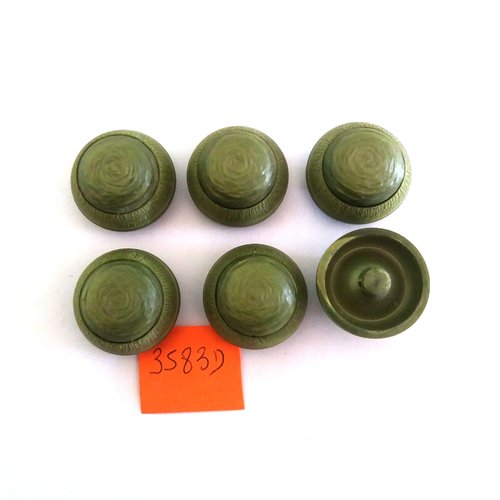 6 boutons en résine vert - vintage - 22mm - 3583d