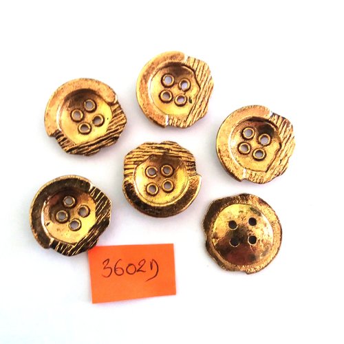 6 boutons en métal doré - vintage - 23mm - 3602d