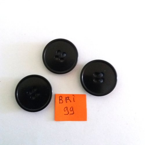 3 boutons en résine noir - 22mm - bri99