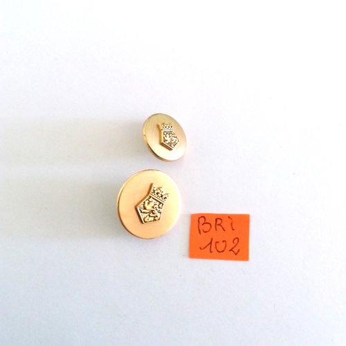 2 boutons en métal doré (blason) - ancien - 15mm et 20mm - bri102