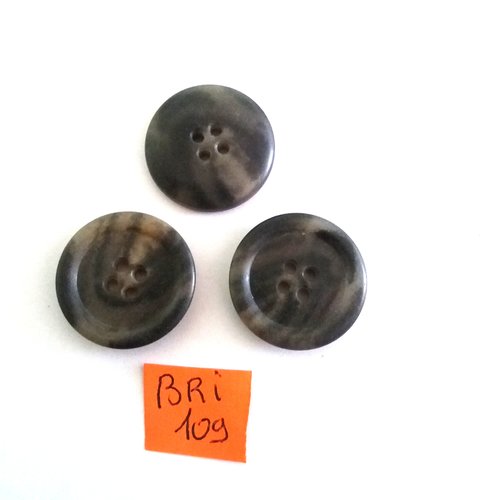 3 boutons en résine gris - ancien - 25mm - bri109
