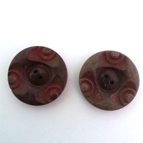 2 boutons en résine marron dégradé - art deco - ancien - 32mm - 461mp