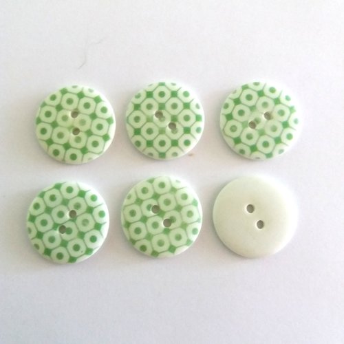 6 boutons en résine vert et blanc - 23mm - f10