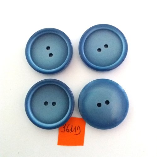 4 boutons en résine bleu - vintage - 31mm - 3611d
