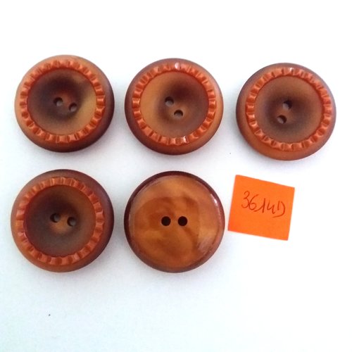 5 boutons en résine marron - vintage - 31mm - 3614d