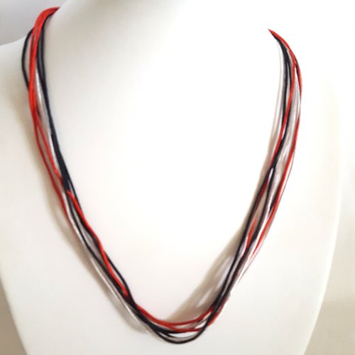 1 collier tricolore en queue de souris rouge / noir / blanc - 49cm 