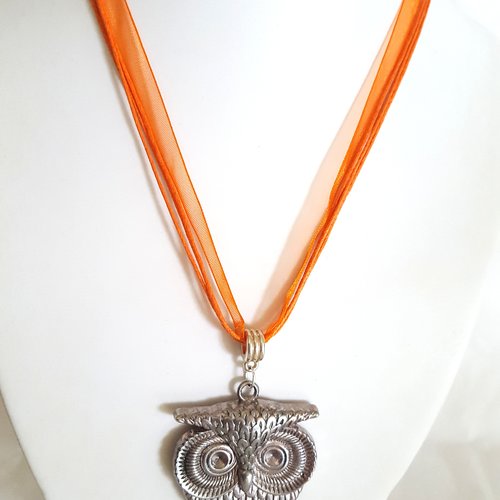 1 collier en coton et organza orange - 46cm 