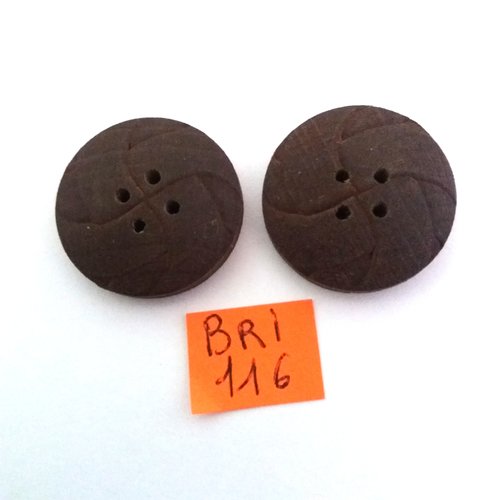 2 boutons en bois marron - ancien - 23mm - bri116