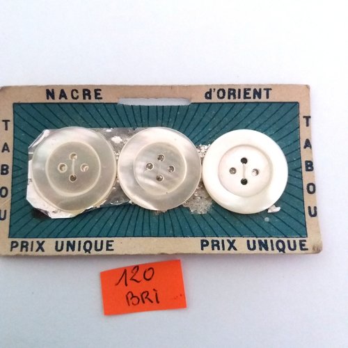 3 boutons en nacre d'orient blanc nacré - ancien - 23mm - bri120