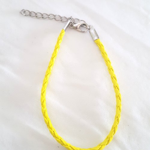 1 bracelet en simili cuir tressé jaune - 20cm