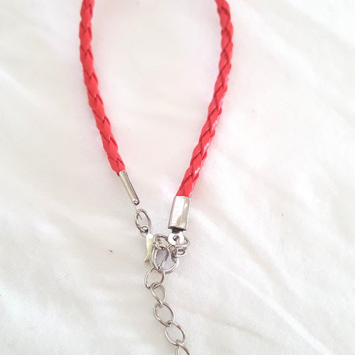 1 bracelet en simili cuir tressé rouge - 20cm