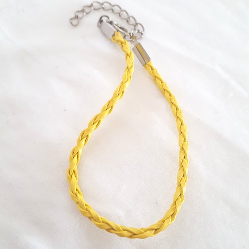 1 bracelet en simili cuir tressé jaune clair - 20cm