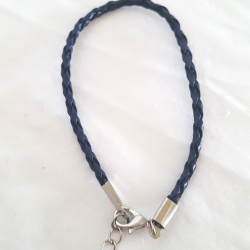 1 bracelet en simili cuir tressé bleu foncé - 20cm