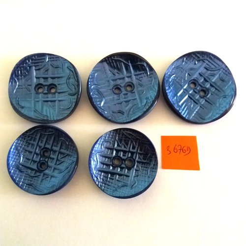 5 boutons en résine bleu - vintage- 40mm et 36mm - 3676d