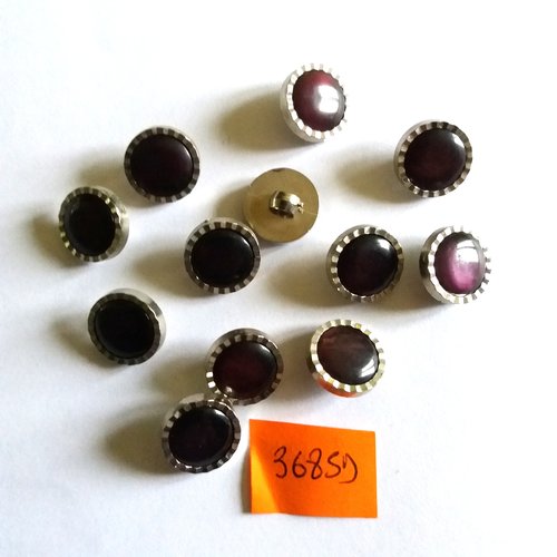 12 boutons en résine argenté et marron - vintage -13mm - 3685d