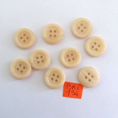 9 boutons en résine beige clair - ancien - 18mm - bri134