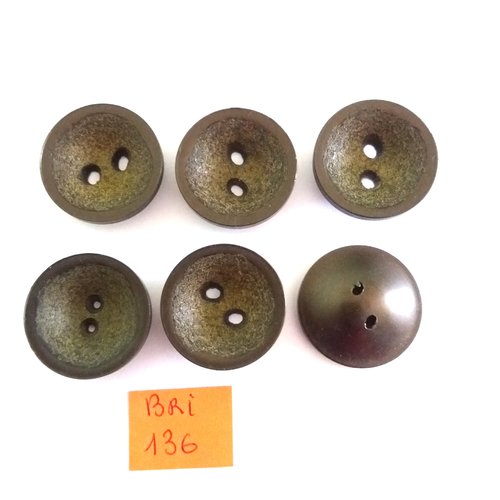 6 boutons en résine marron/vert - ancien - 26mm - bri136