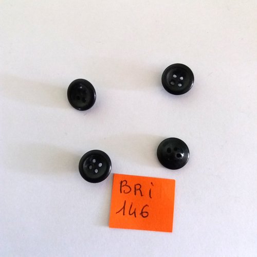 4 boutons en résine noir - 10mm - bri146